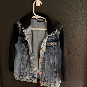 Little Bipsy Hooed Denim Jacket with Black Sleeves
